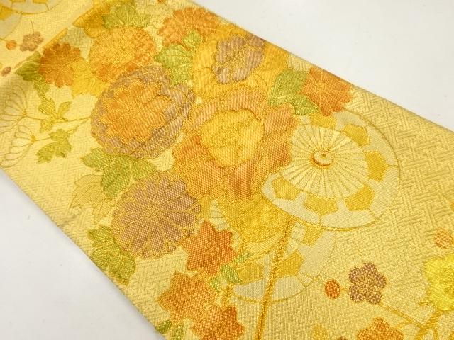 リサイクル　佐賀錦花車模様織出し袋帯